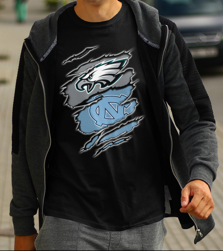 Philadelphia Eagles And North Carolina Tar Heels Logo Fusion T-Shirt