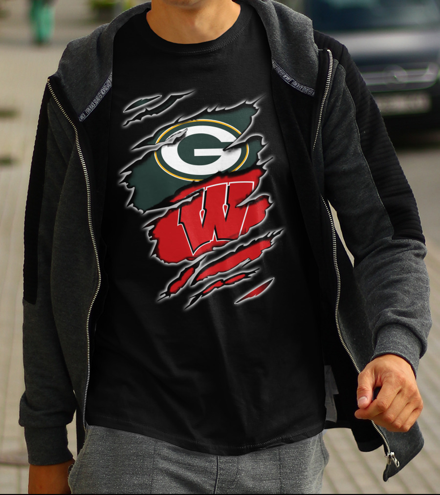 Green Bay Packers Wisconsin Badgers Logo Fusion T-Shirt