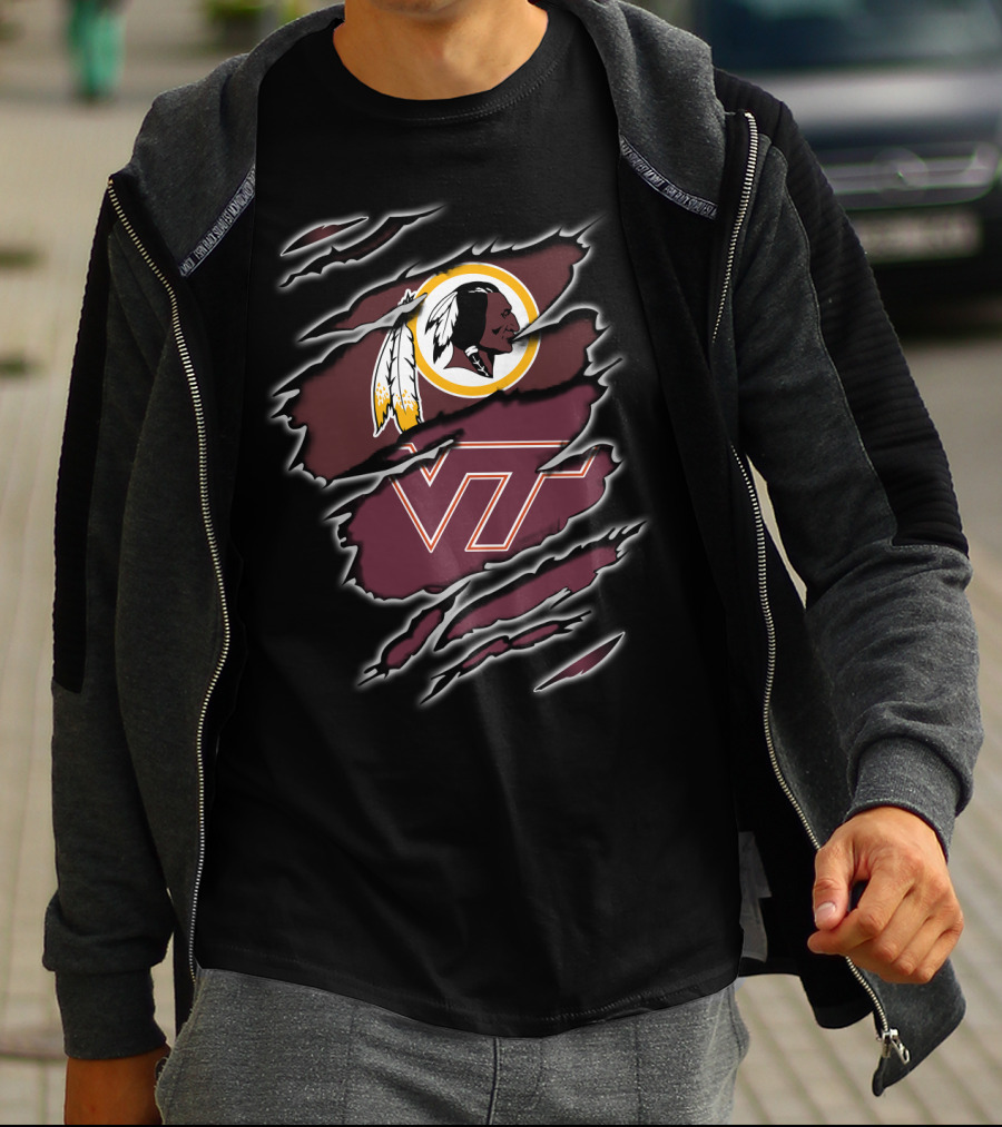 Washington Redskins Virginia Tech Hokies Sports Team Collaboration T-Shirt