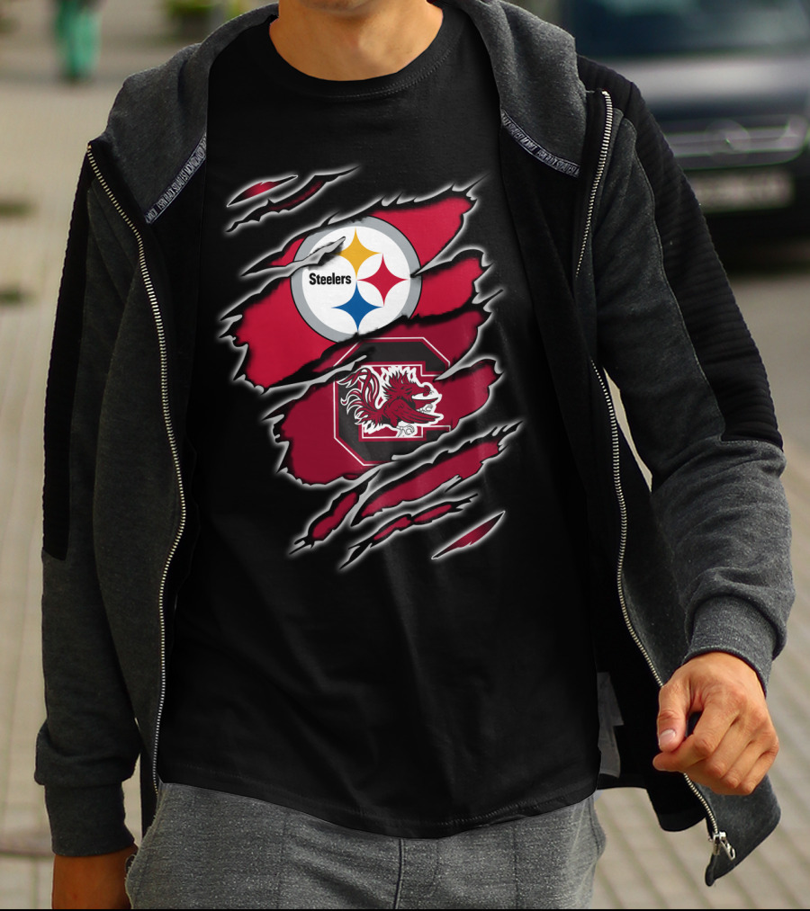 Steelers South Carolina Gamecocks Claw Marks Logo Fusion T-Shirt