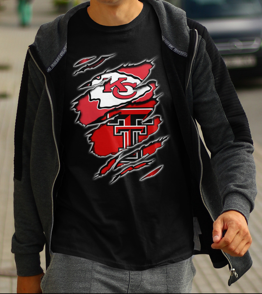 Kansas City Chiefs Texas Tech Red Raiders Claw Marks Logo Combination T-Shirt