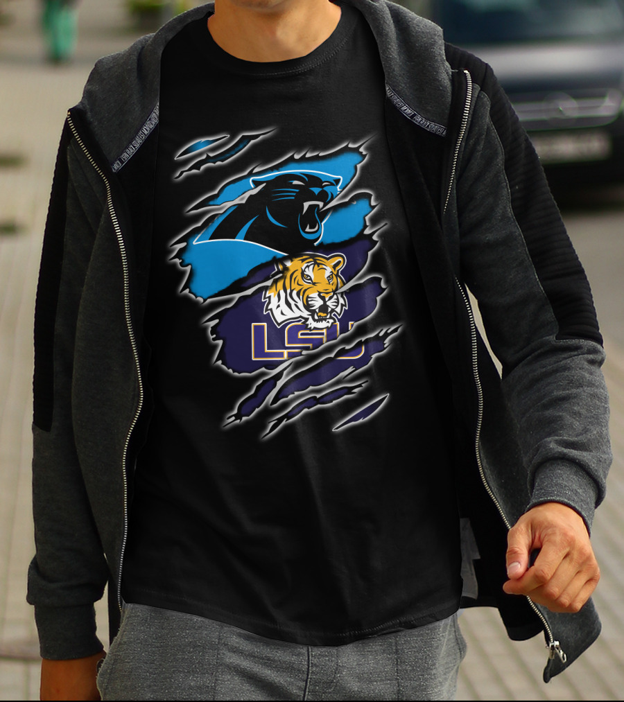 Carolina Panthers Lsu Tigers Claw Marks Logos T-Shirt