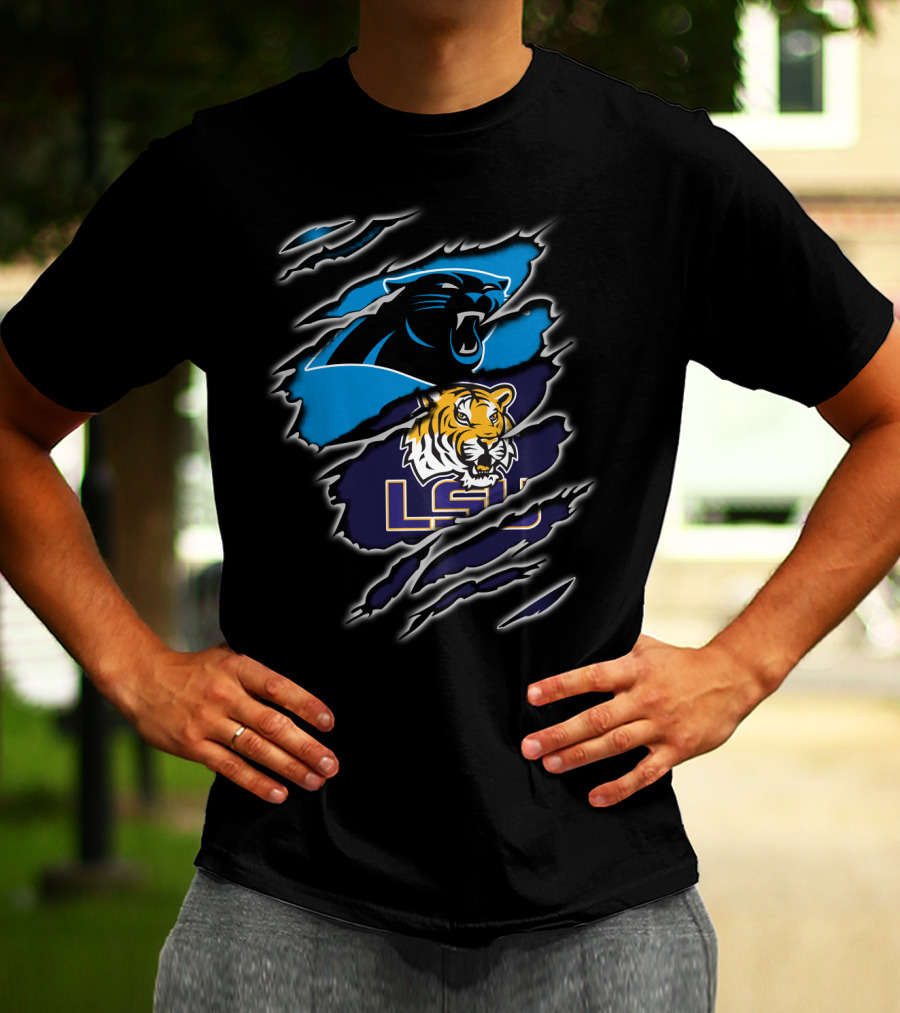 Carolina Panthers Lsu Tigers Claw Marks Logos T-Shirt