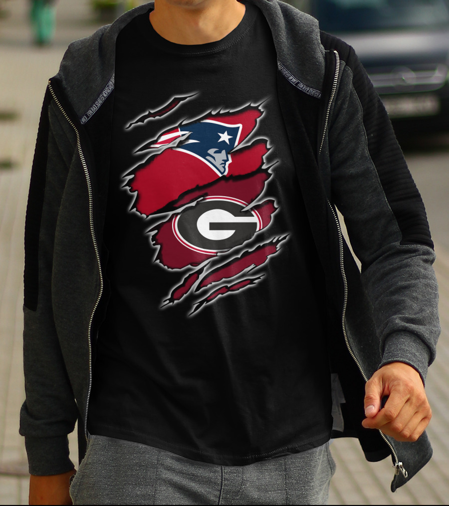 New England Patriots Georgia Bulldogs Claw Mark Collaboration T-Shirt