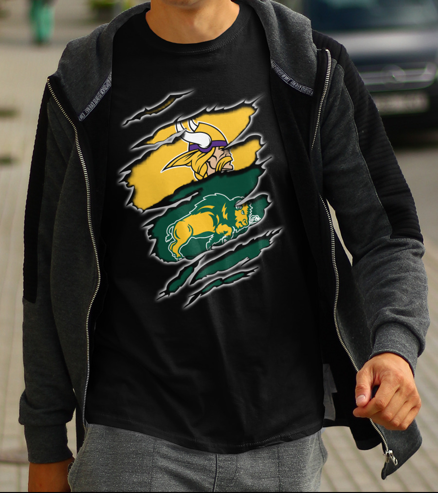 Minnesota Vikings North Dakota State Bison Claw Marks Mashup T-Shirt
