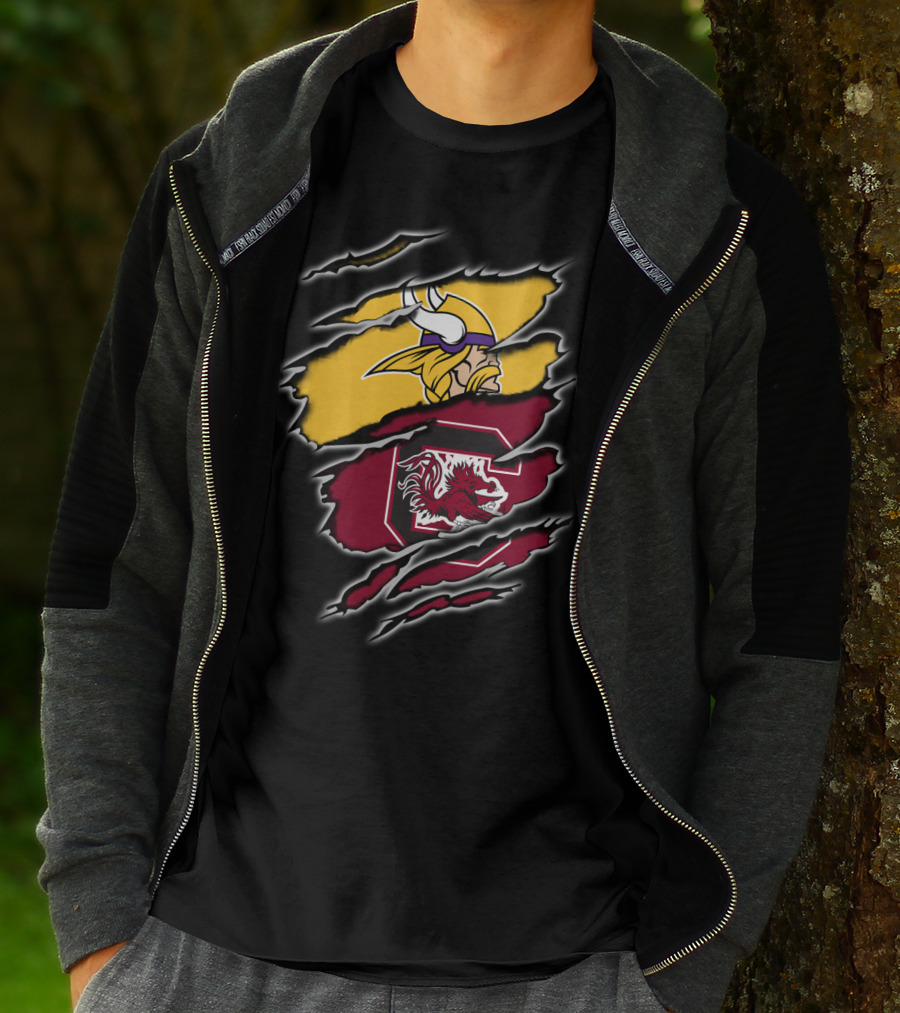 Minnesota Vikings South Carolina Gamecocks Scratched Logo Fusion T-Shirt