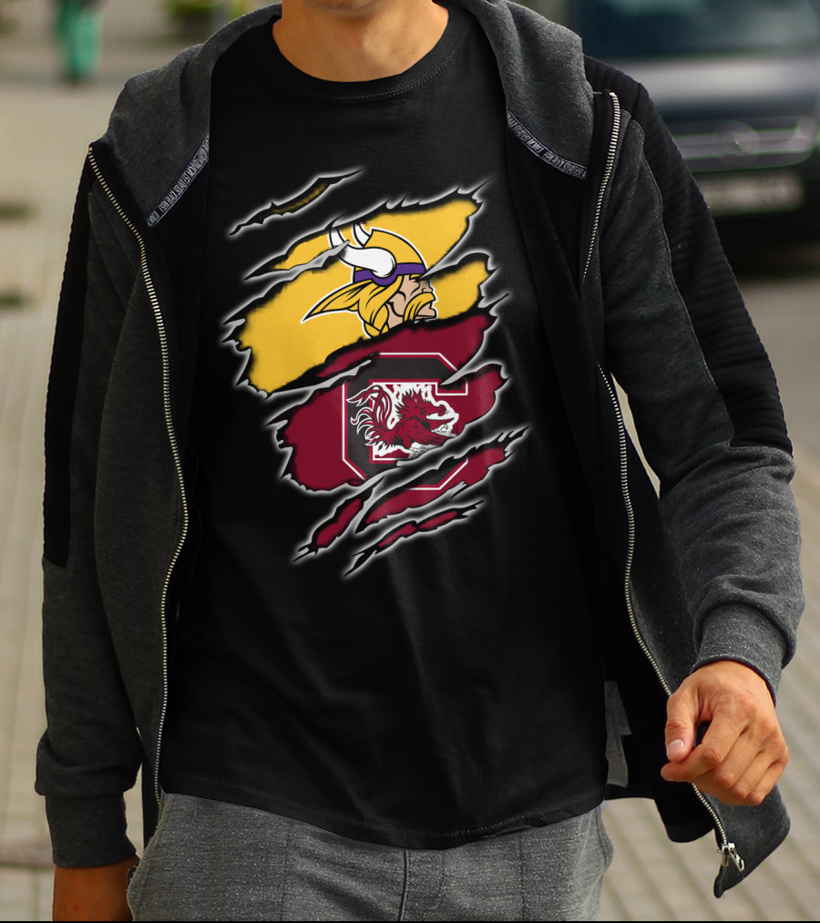 Minnesota Vikings South Carolina Gamecocks Scratched Logo Fusion T-Shirt