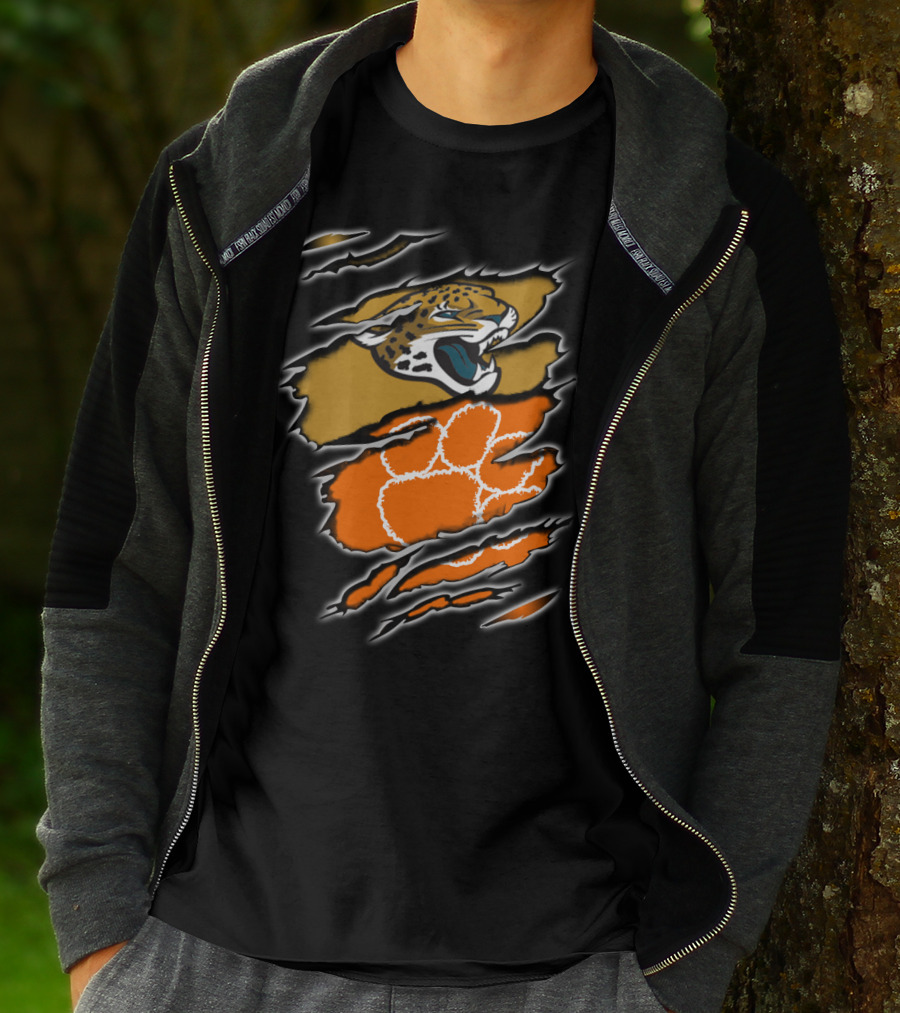 Jaguars Clemson Roaring Feline With Tiger Paw Claw Marks T-Shirt