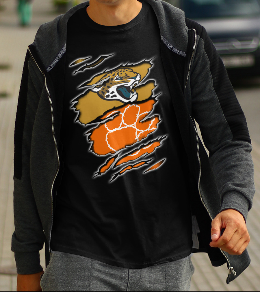 Jaguars Clemson Roaring Feline With Tiger Paw Claw Marks T-Shirt