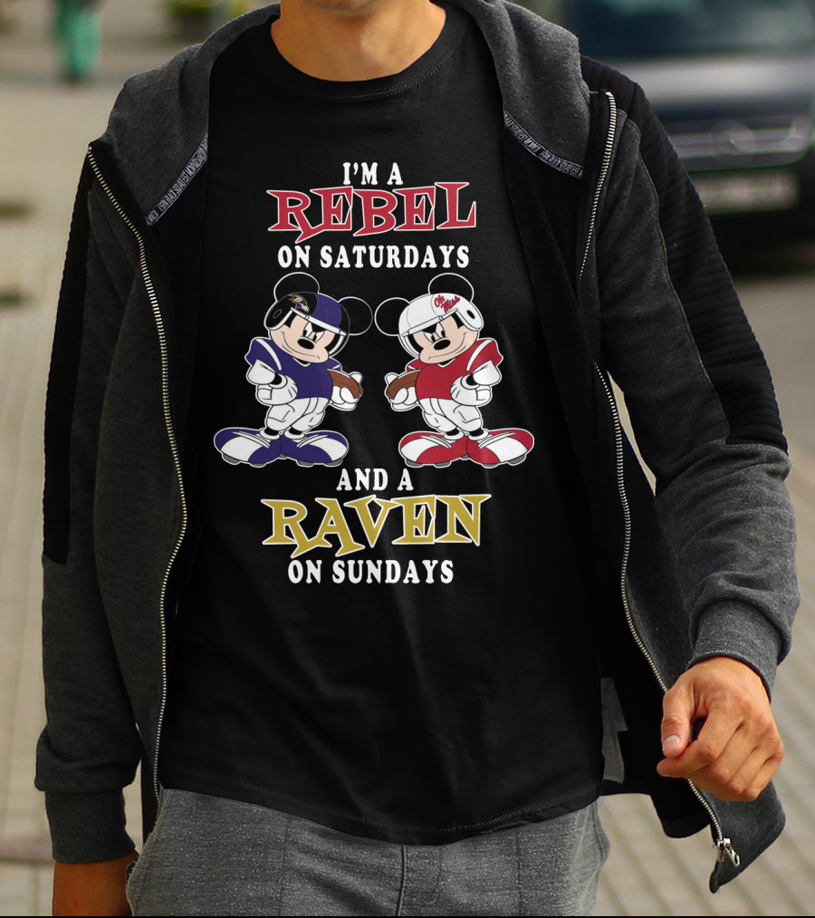 I'm A Rebel On Saturdays And A Raven On Sundays Mickey Football T-Shirt