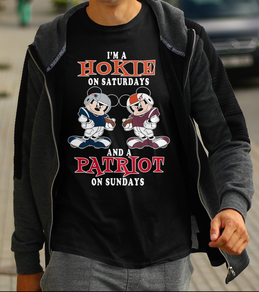 I'm A Hokie On Saturdays And A Patriot On Sundays Mickey Mouse Football Players T-Shirt