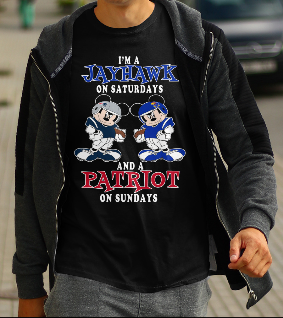 I'm A Jayhawk On Saturdays And A Patriot On Sundays Mickey Football T-Shirt