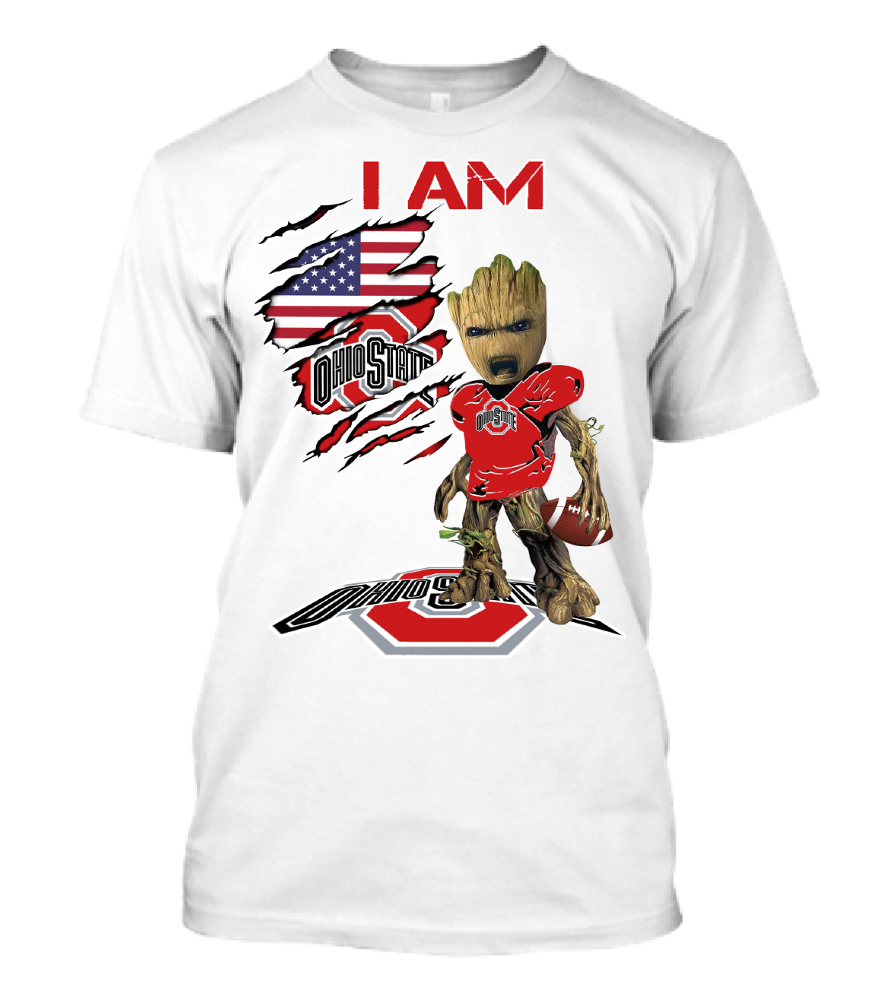 I Am Ohio State Baby Groot Football American Flag T-Shirt