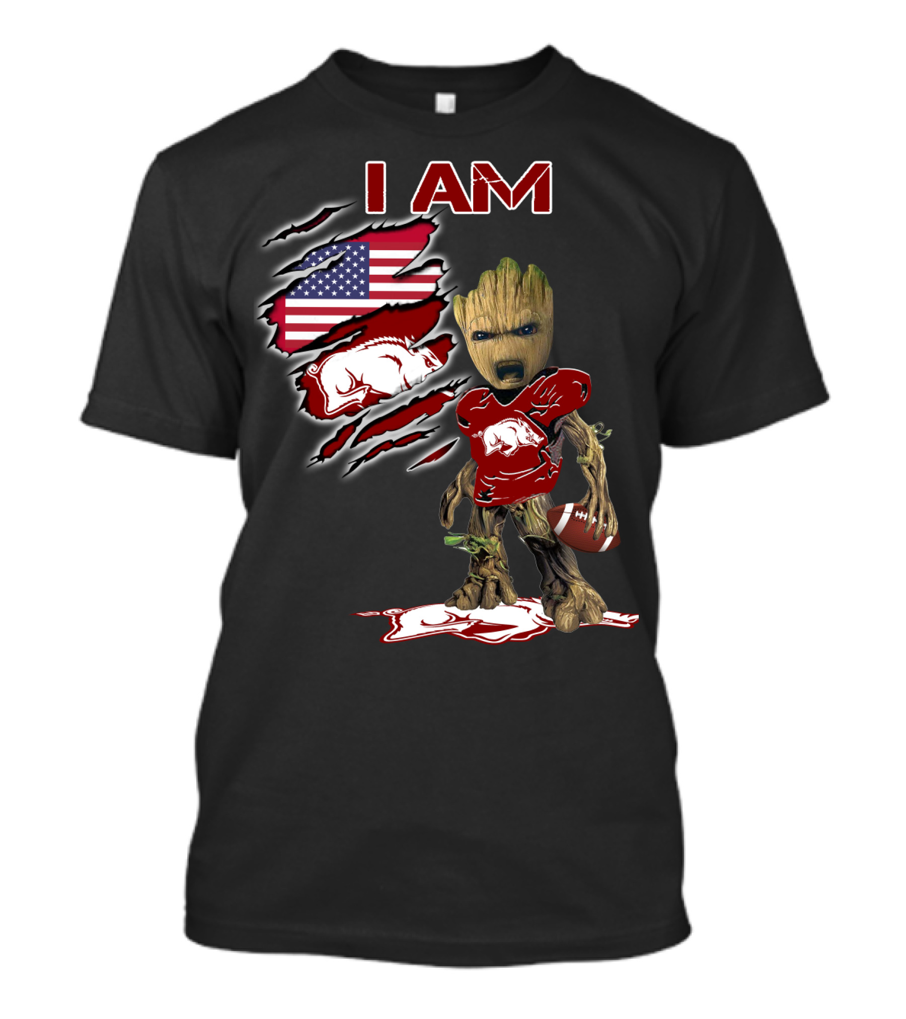 I Am Groot Arkansas Razorbacks Football Usa Flag T-Shirt