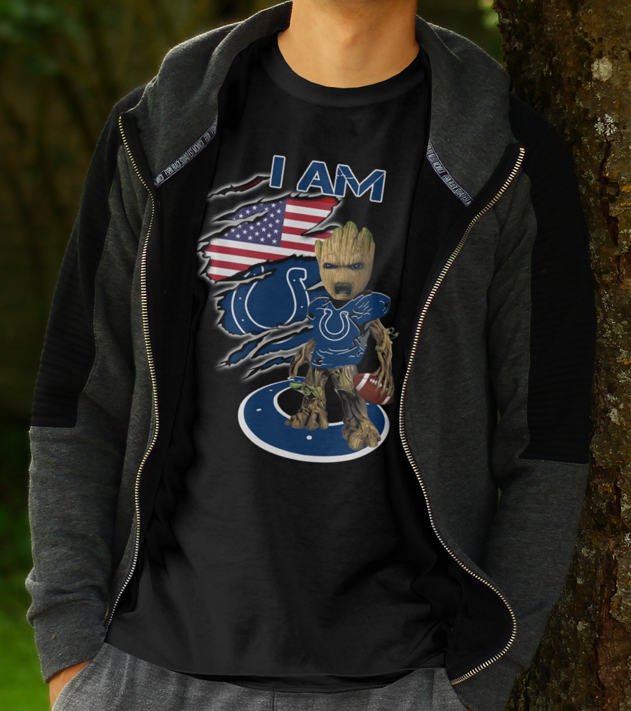I Am Groot Colts Fan American Flag Football T-Shirt