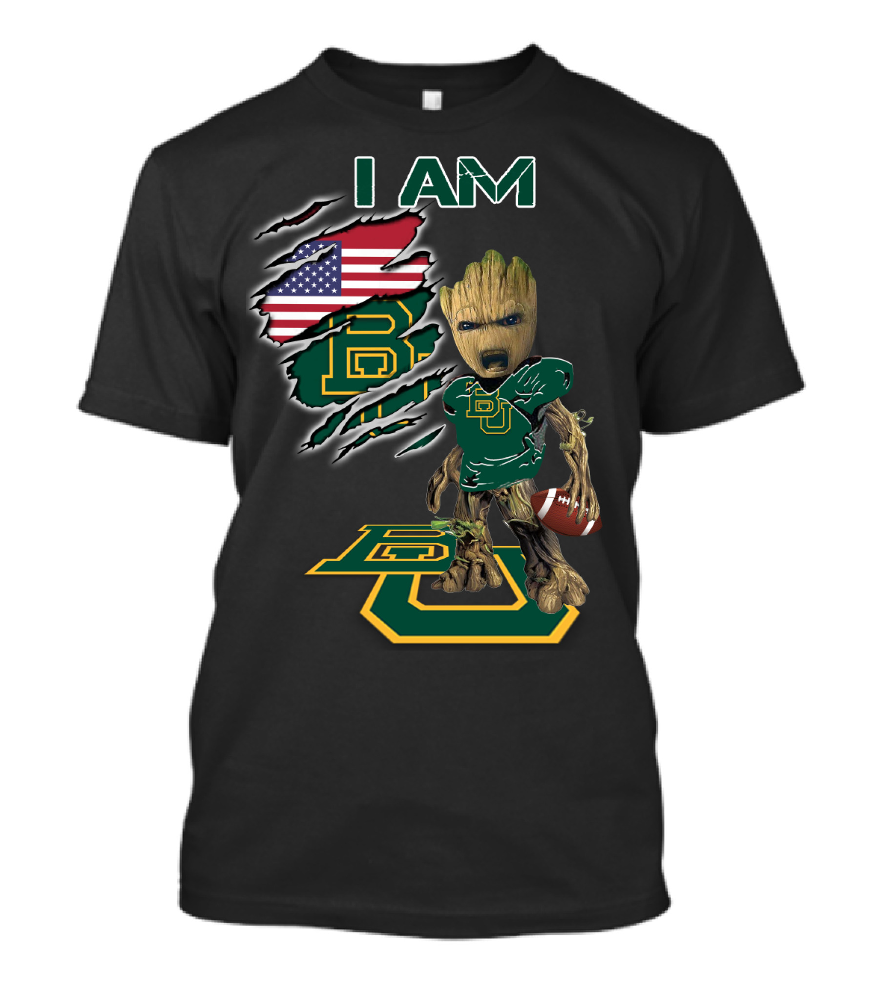 I Am Baylor University Football Groot American Flag Fan T-Shirt
