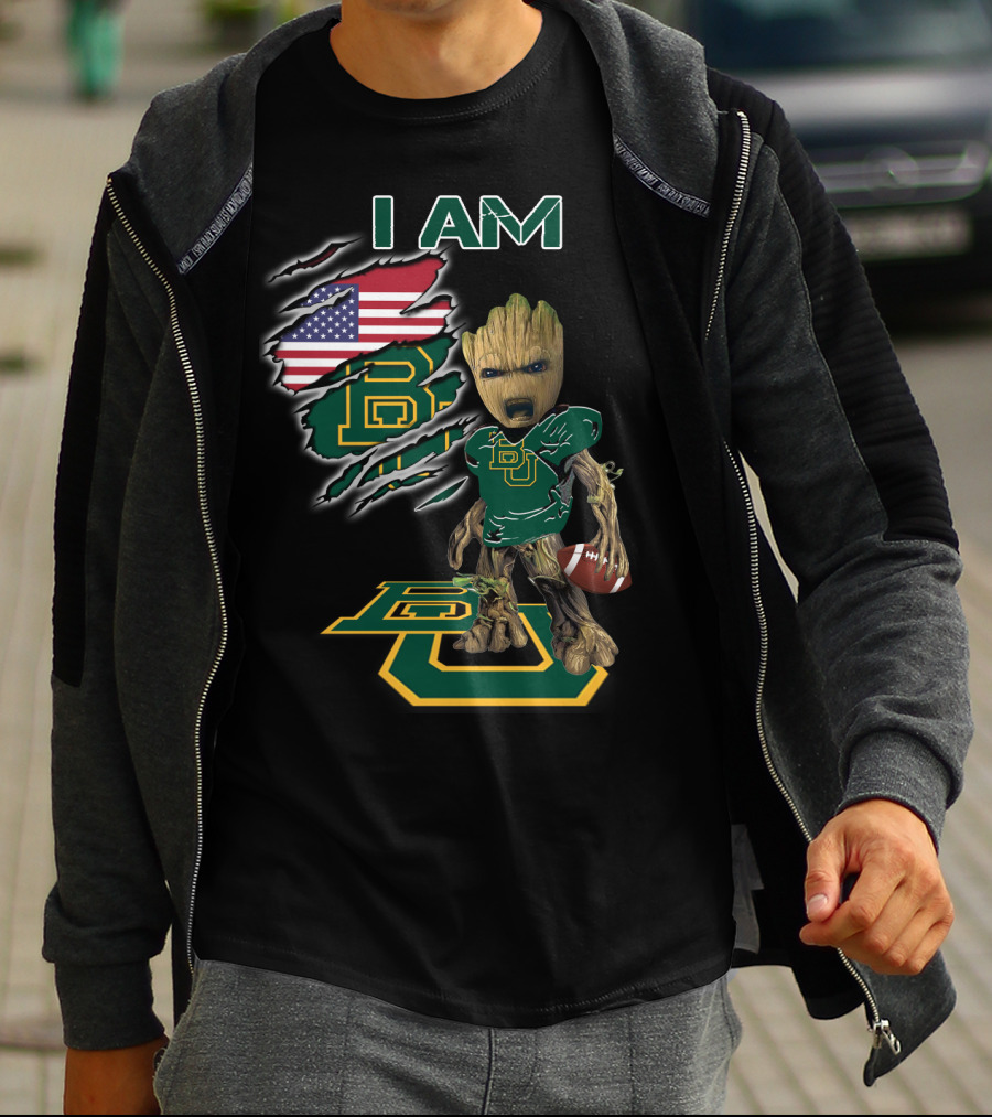 I Am Baylor University Football Groot American Flag Fan T-Shirt