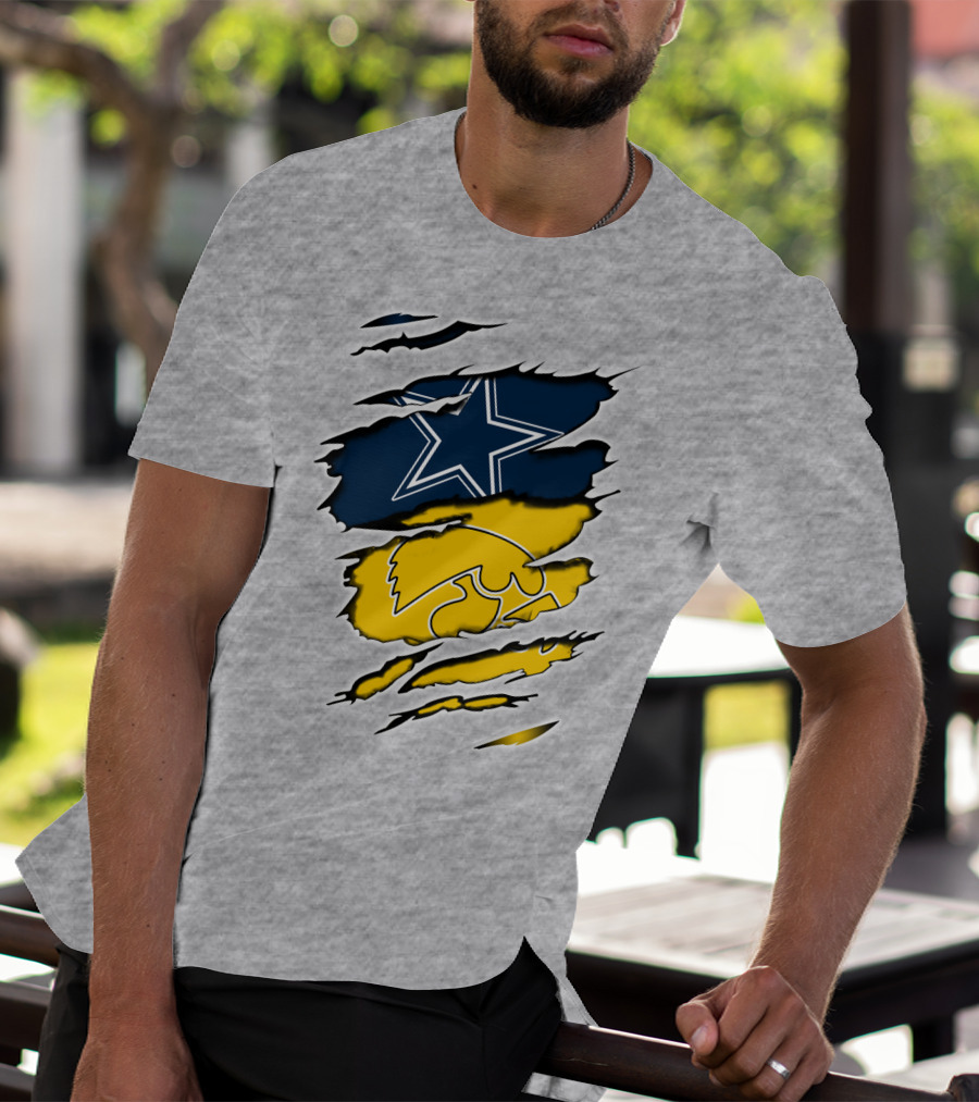 Cowboys Star And Hawkeyes Logo Fusion T-Shirt