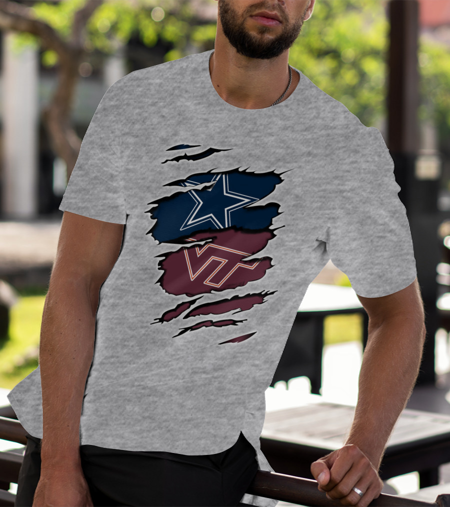 Cowboys Star Vt Hokies Torn Claw Marks T-Shirt