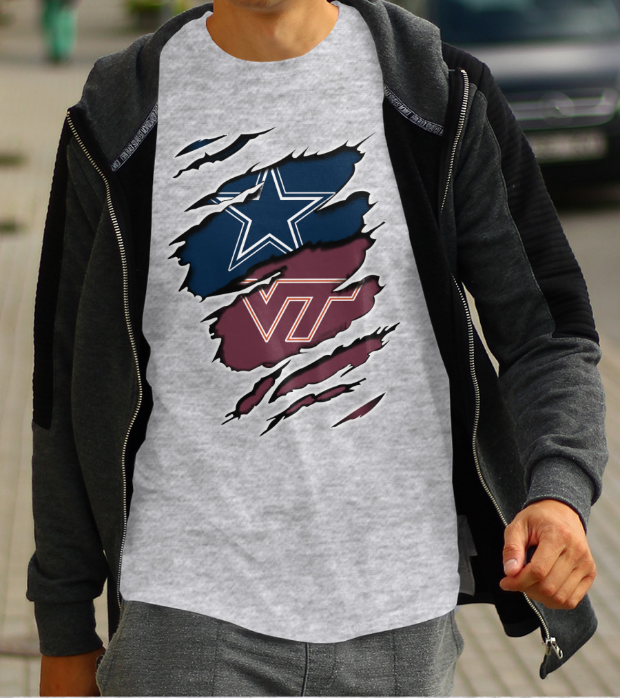 Cowboys Star Vt Hokies Torn Claw Marks T-Shirt