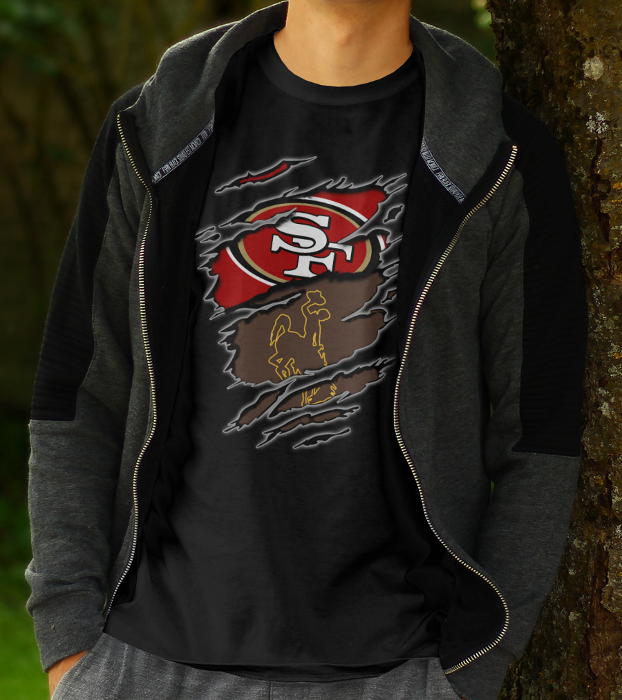 49ers Sf Logo With Wyoming Cowboy Silhouette T-Shirt