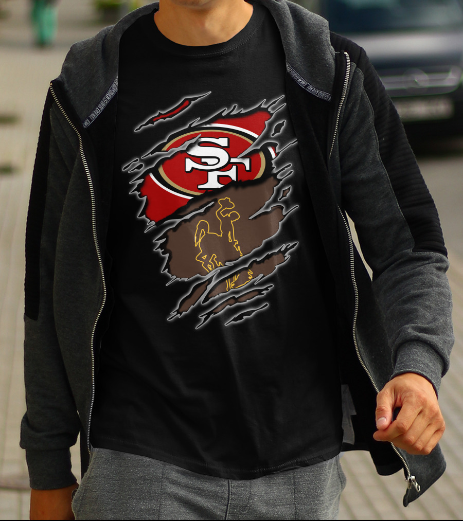 49ers Sf Logo With Wyoming Cowboy Silhouette T-Shirt