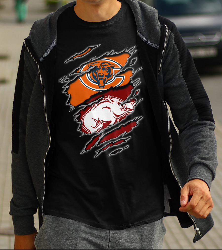 Chicago Bears Arkansas Razorbacks Ripped T-Shirt