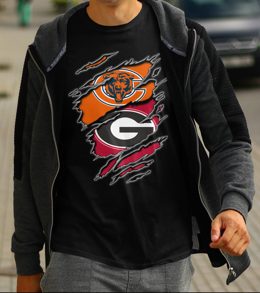 Chicago Bears Georgia Bulldogs Logos Collision T-Shirt