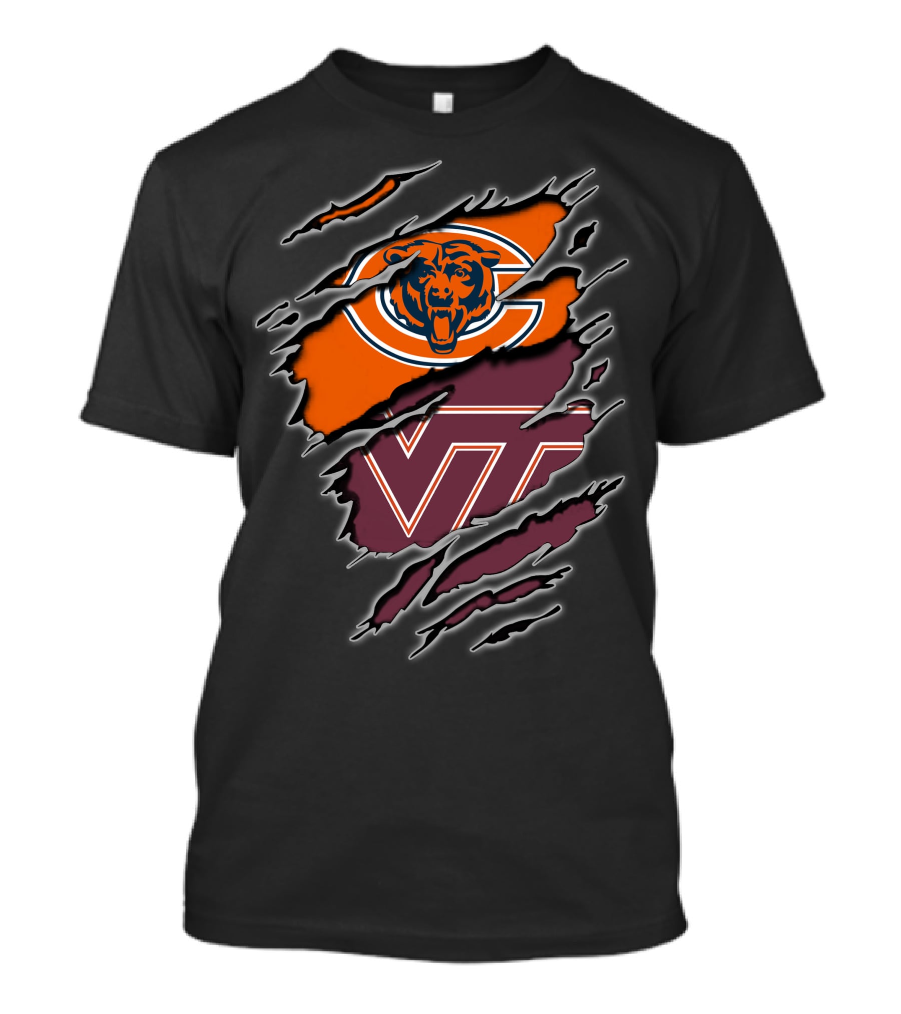 Chicago Bears And Virginia Tech Hokies Rip Claw Logo Fusion T-Shirt