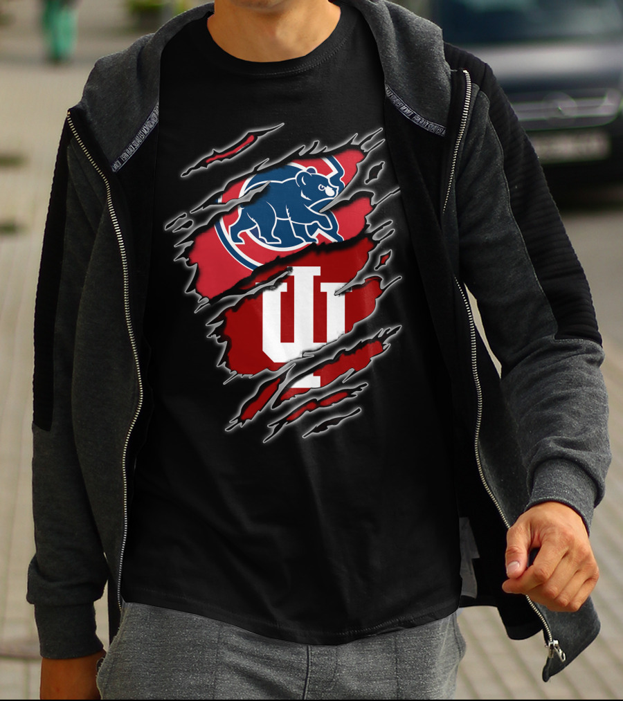 Chicago Cubs Indiana Hoosiers Dual Logo Claw Marks T-Shirt