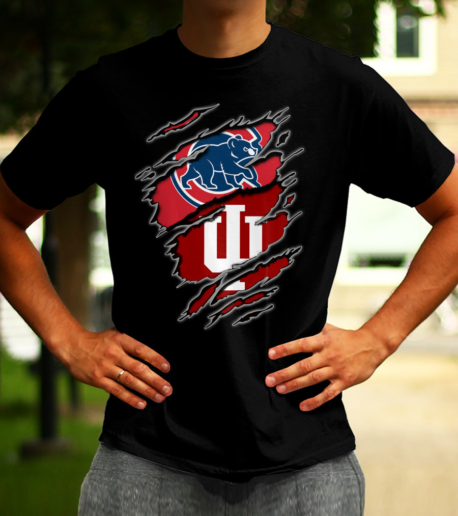 Chicago Cubs Indiana Hoosiers Dual Logo Claw Marks T-Shirt