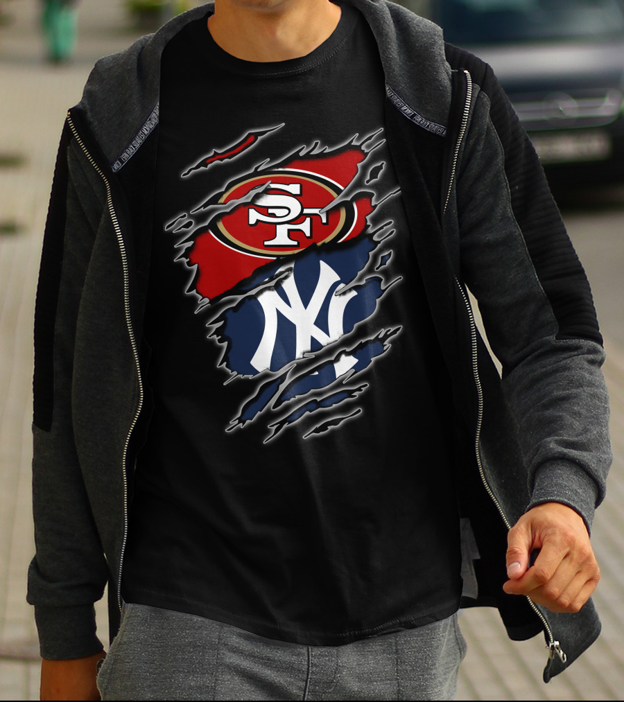 San Francisco 49ers New York Yankees Claw Slash Logo Mashup T-Shirt