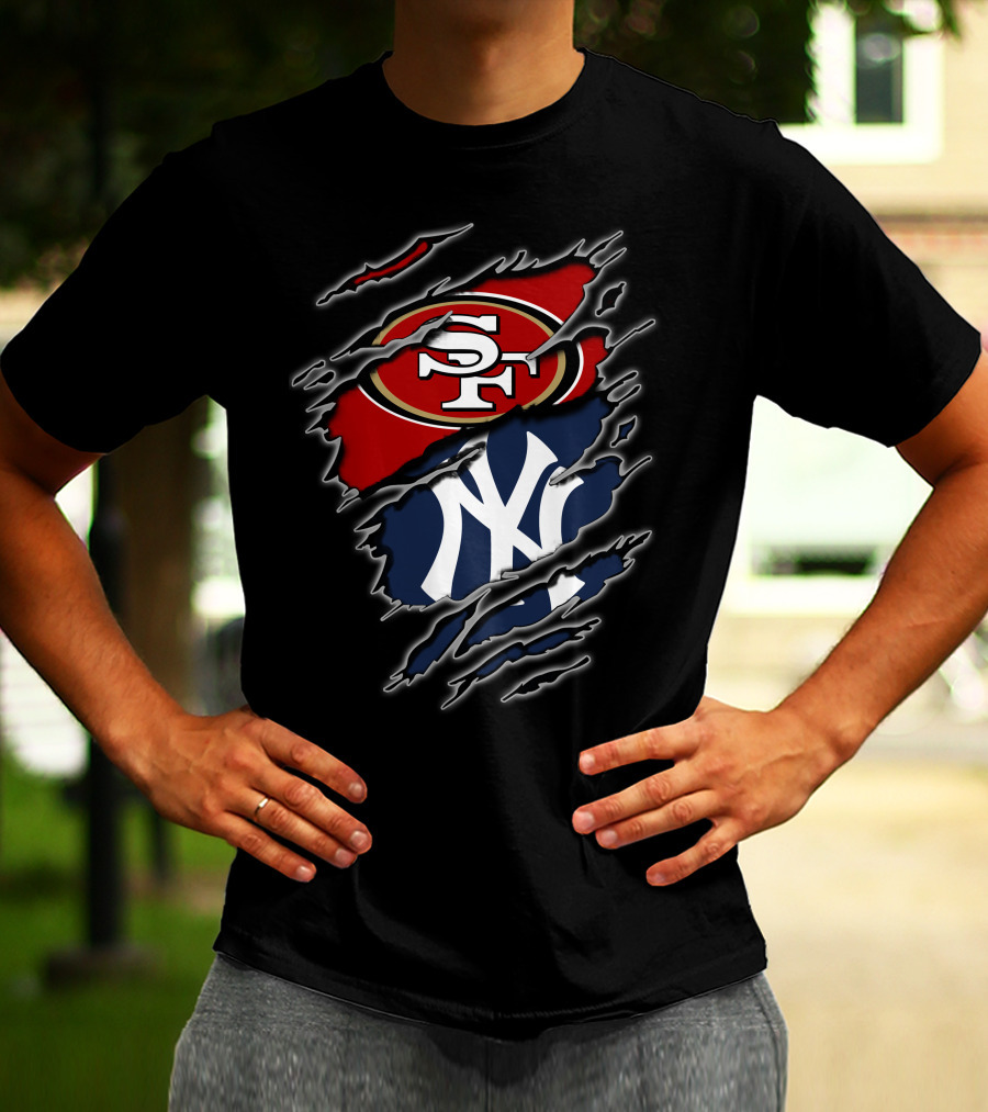San Francisco 49ers New York Yankees Claw Slash Logo Mashup T-Shirt