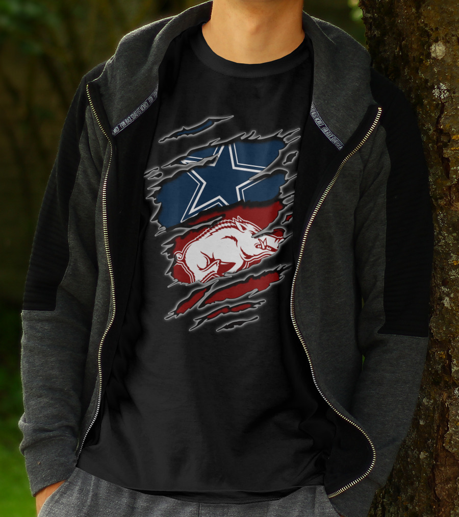 Dallas Cowboys And Arkansas Razorbacks Ripped T-Shirt