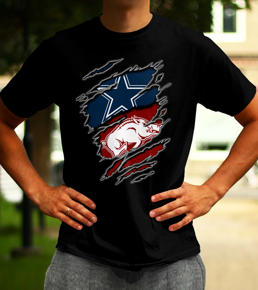 Dallas Cowboys And Arkansas Razorbacks Ripped T-Shirt
