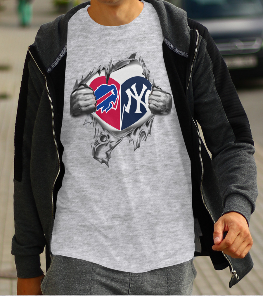 Buffalo Bills New York Yankees Heart Logo Fusion T-Shirt