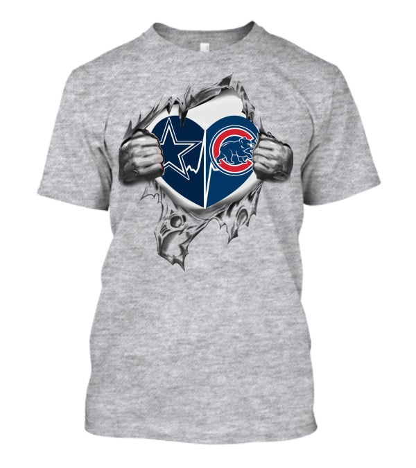 Dallas Cowboys Chicago Cubs Heart Logo Peeling Effect T-Shirt