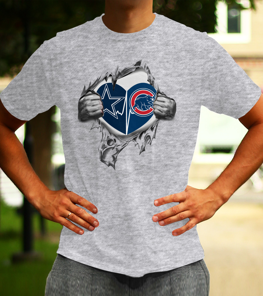 Dallas Cowboys Chicago Cubs Heart Logo Peeling Effect T-Shirt