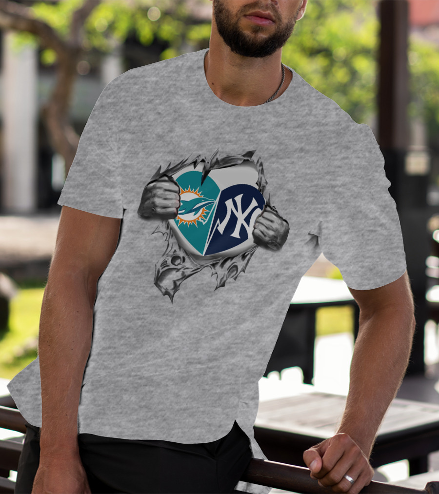 Miami Dolphins New York Yankees Fan Heart T-Shirt