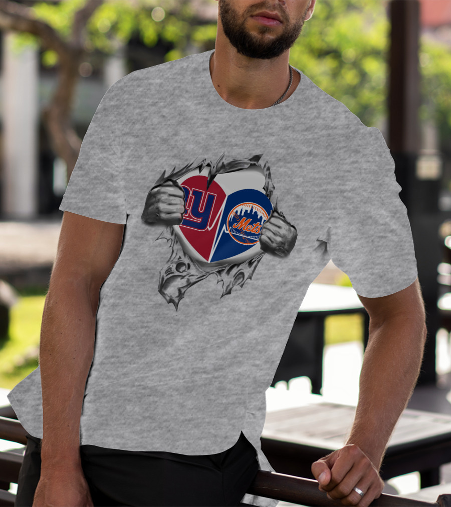New York Giants Football And New York Mets Baseball Heart T-Shirt