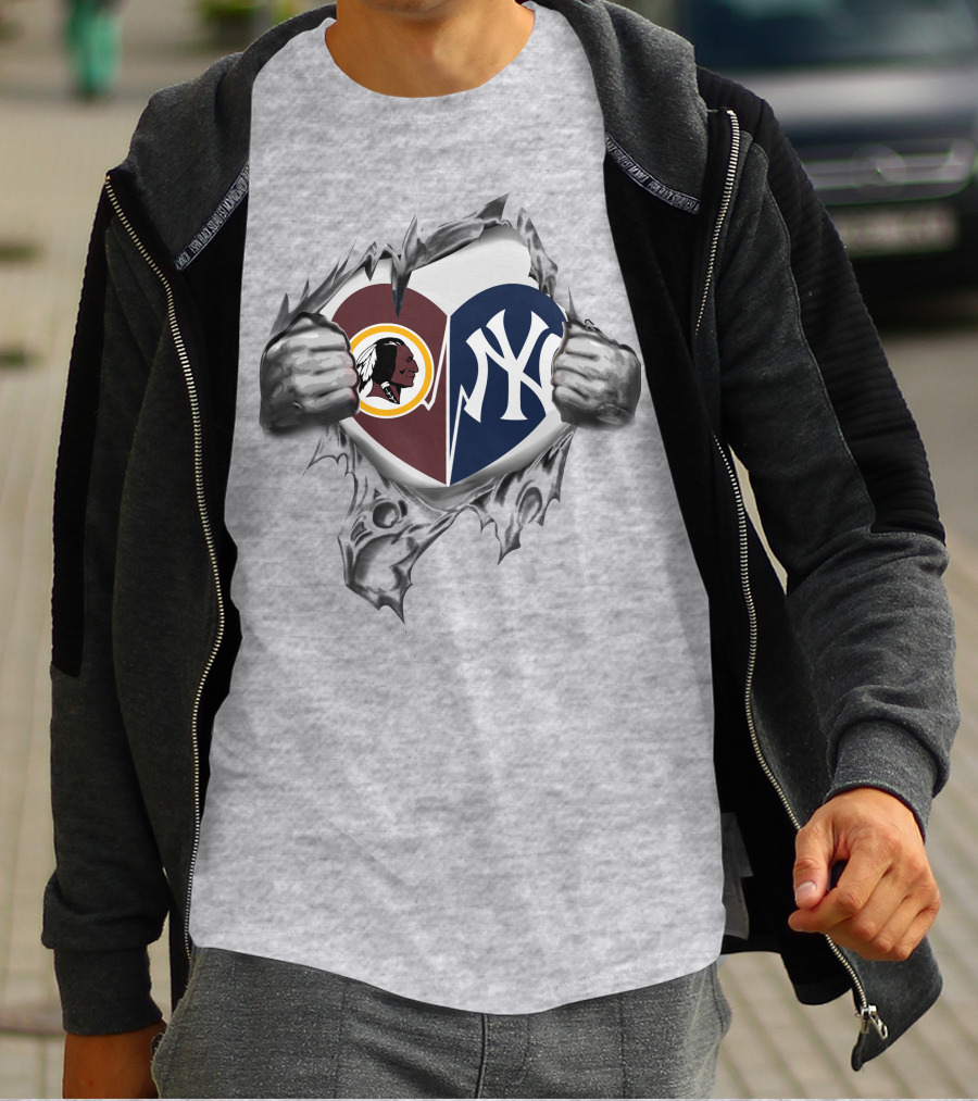 Washington Redskins And New York Yankees Heart T-Shirt