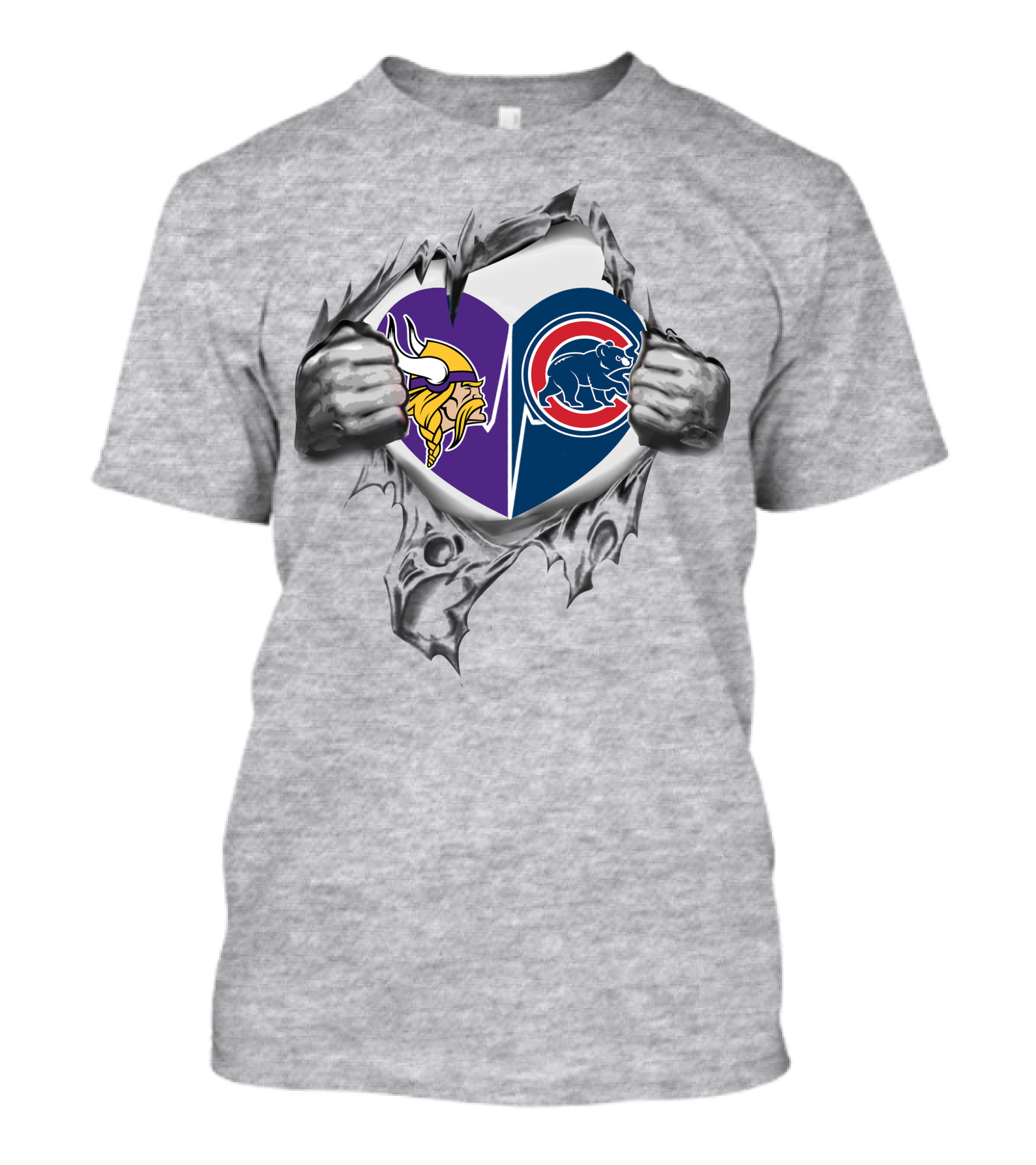 Minnesota Vikings Chicago Cubs Heart Logo Fusion T-Shirt