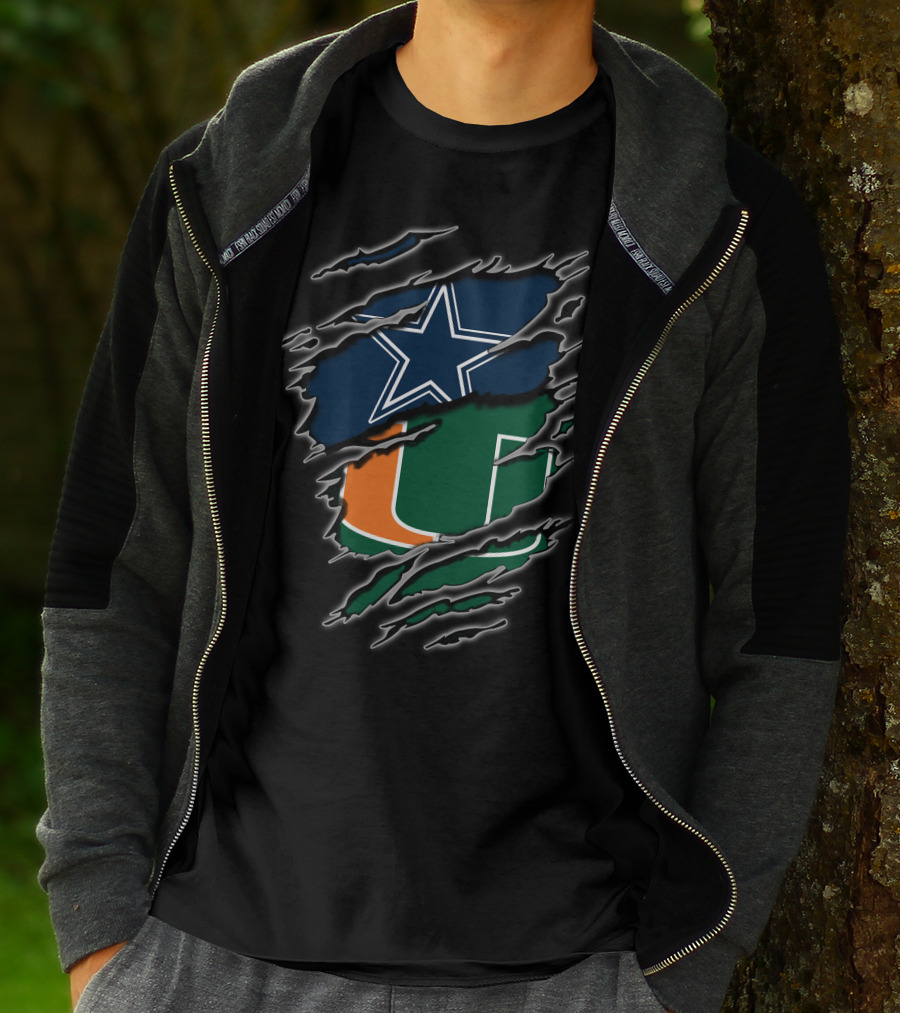 Dallas Cowboys Miami Hurricanes Logos Rip Through T-Shirt