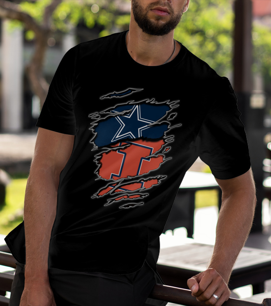 Dallas Cowboys And Illinois Fighting Illini Logo Mashup T-Shirt