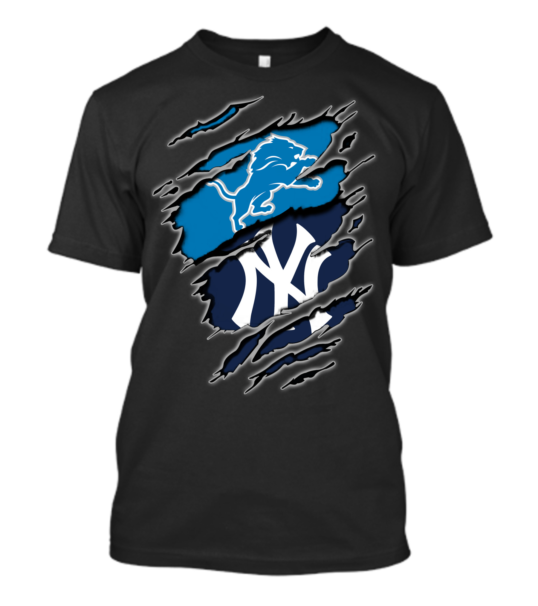 Detroit Lions New York Yankees Fan Merge T-Shirt