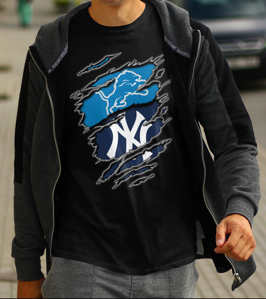 Detroit Lions New York Yankees Fan Merge T-Shirt