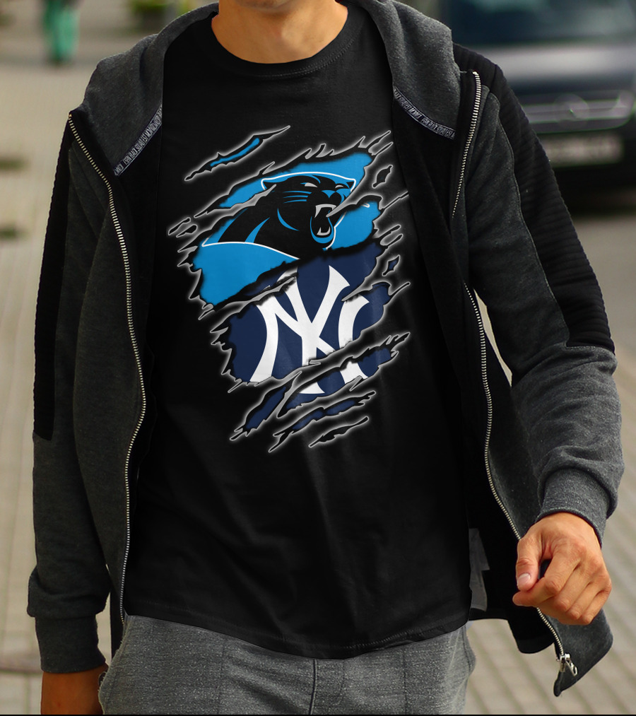 Carolina Panthers New York Yankees Claw Marks Fusion T-Shirt