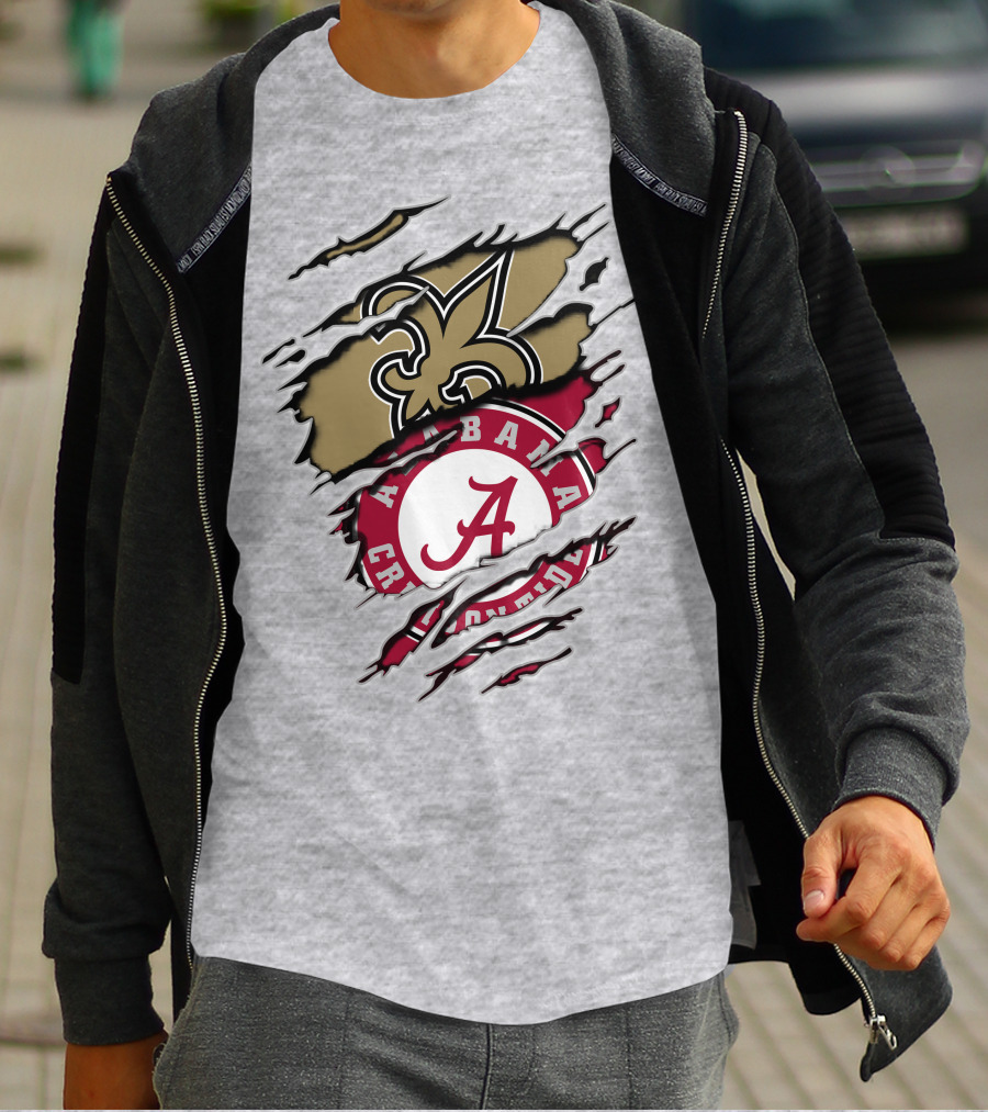 Alabama Crimson Tide New Orleans Saints Torn T-Shirt