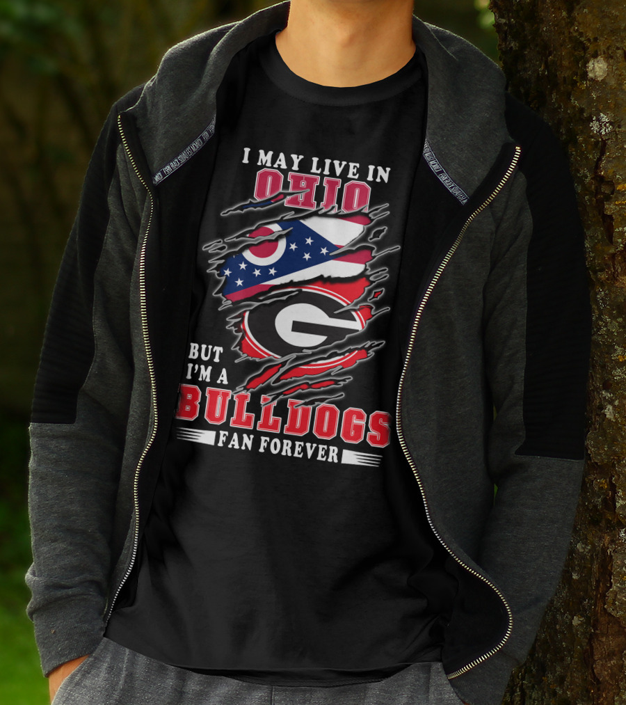 Ohio Bulldogs Fan Forever Georgia Bulldogs Logo And Ohio State Flag T-Shirt