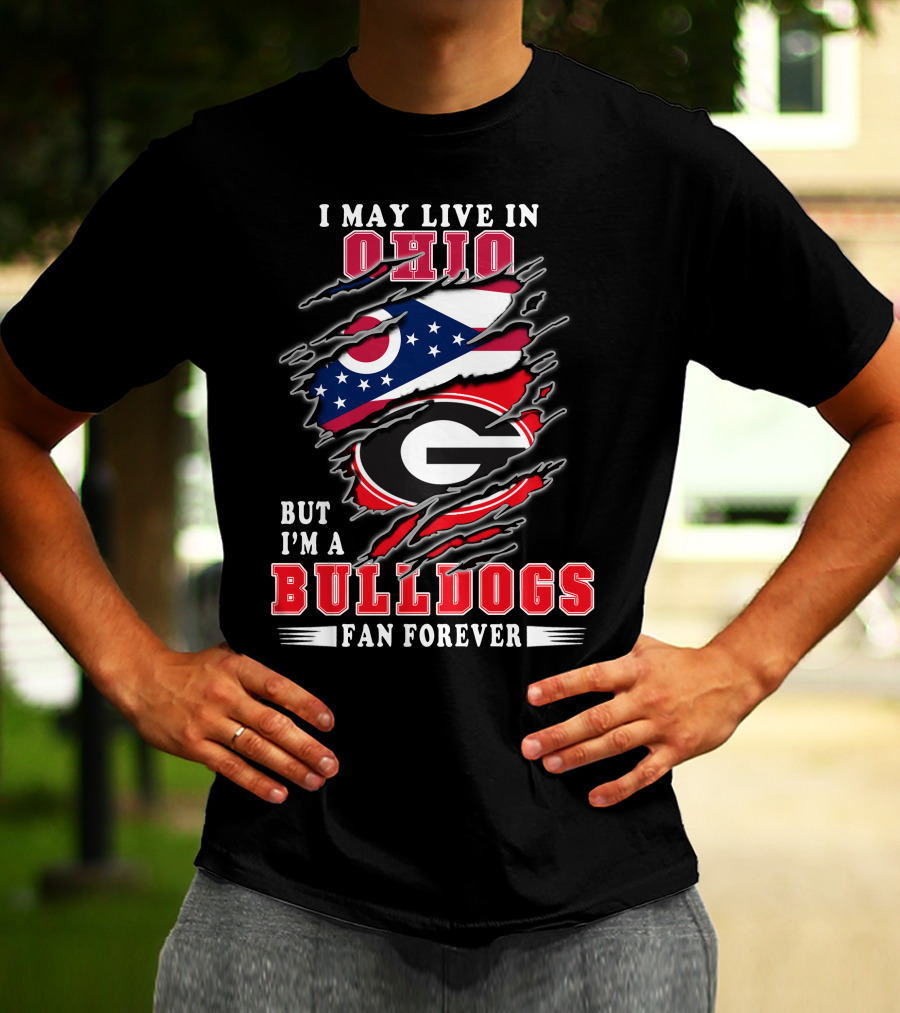 Ohio Bulldogs Fan Forever Georgia Bulldogs Logo And Ohio State Flag T-Shirt